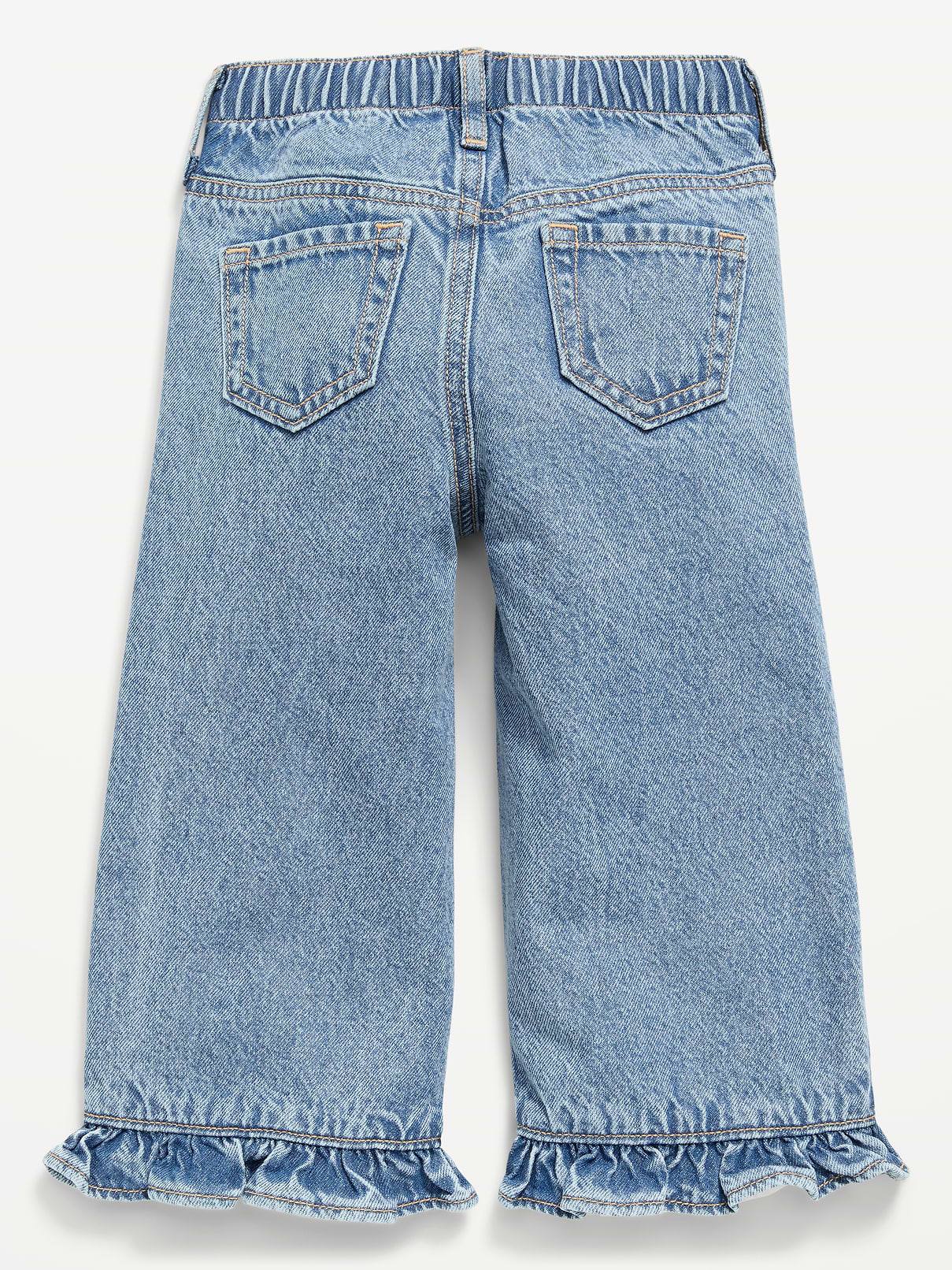 L'image numéro 4 présente Jean coupe très généreuse jambe large à taille haute et à volants pour fille