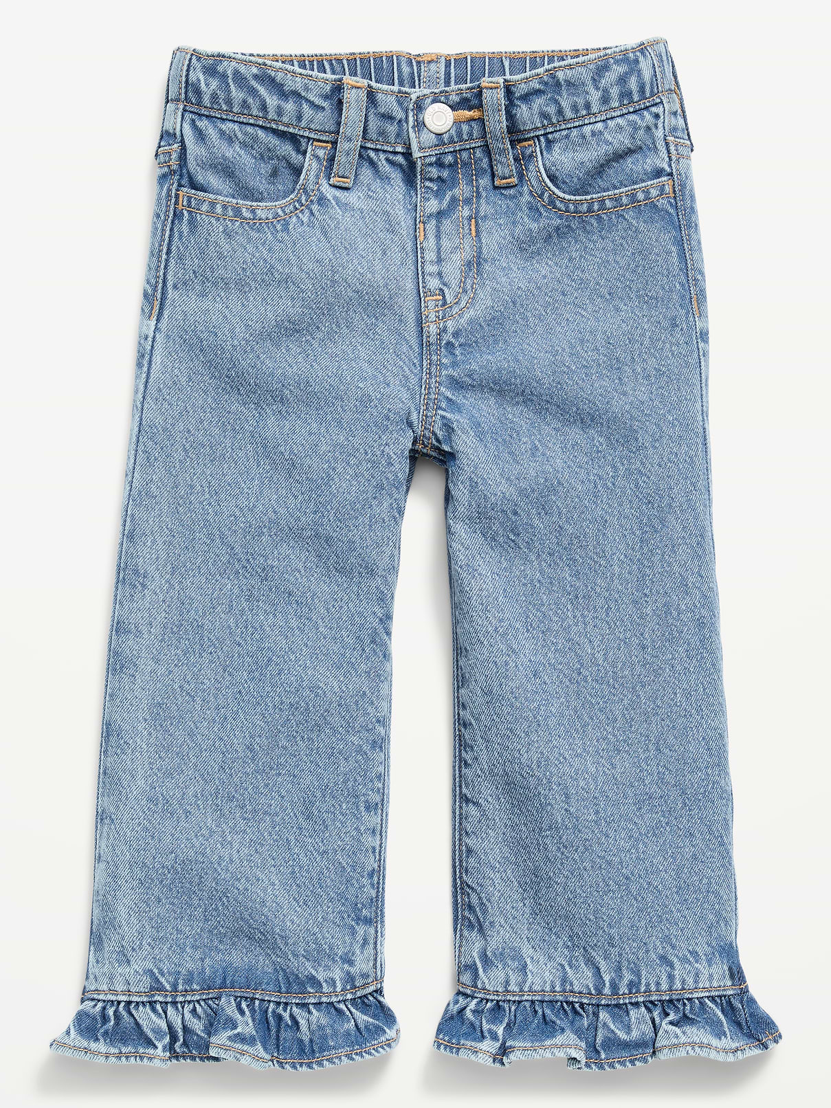 L'image numéro 3 présente Jean coupe très généreuse jambe large à taille haute et à volants pour fille