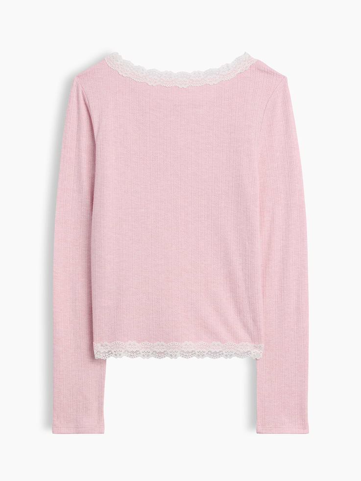 Image number 3 showing, Kids Pointelle Lace-Trim Top
