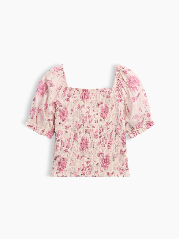 Kids Puff Sleeve Smocked Peplum Top