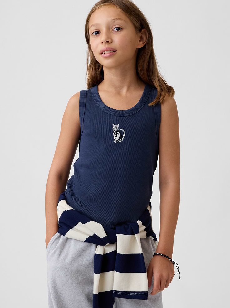 Image number 1 showing, Kids Rib Embroidered Graphic Tank Top