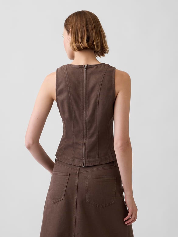 Seamed Twill Crop Shell Top