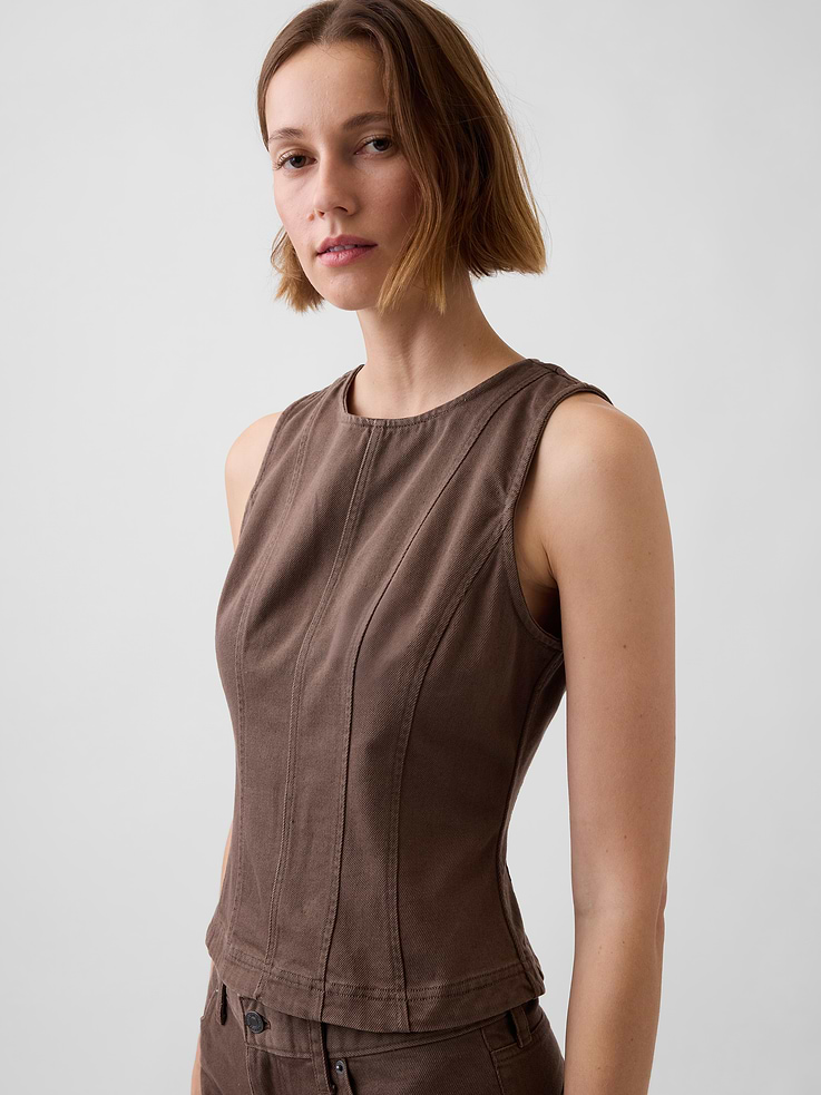 Image number 4 showing, Seamed Twill Crop Shell Top