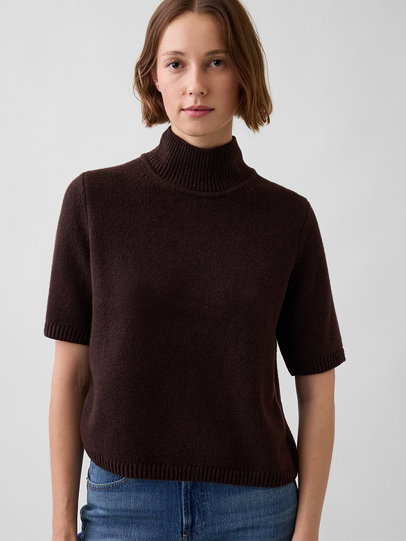 CashSoft Mockneck Elbow-Sleeve Sweater