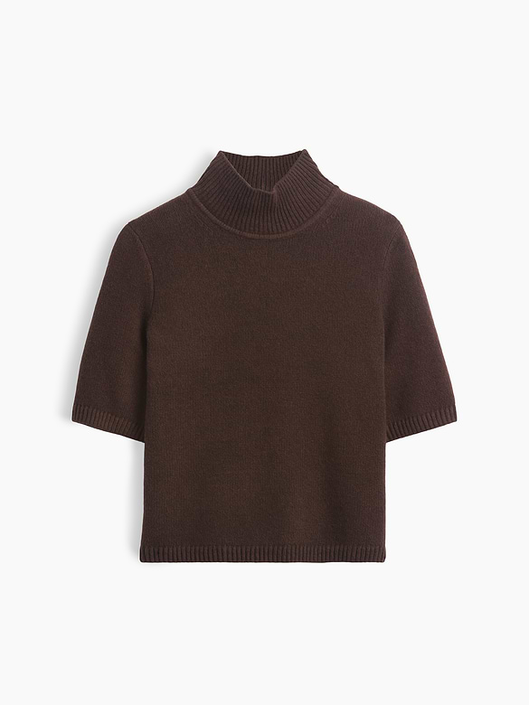 CashSoft Mockneck Elbow-Sleeve Sweater