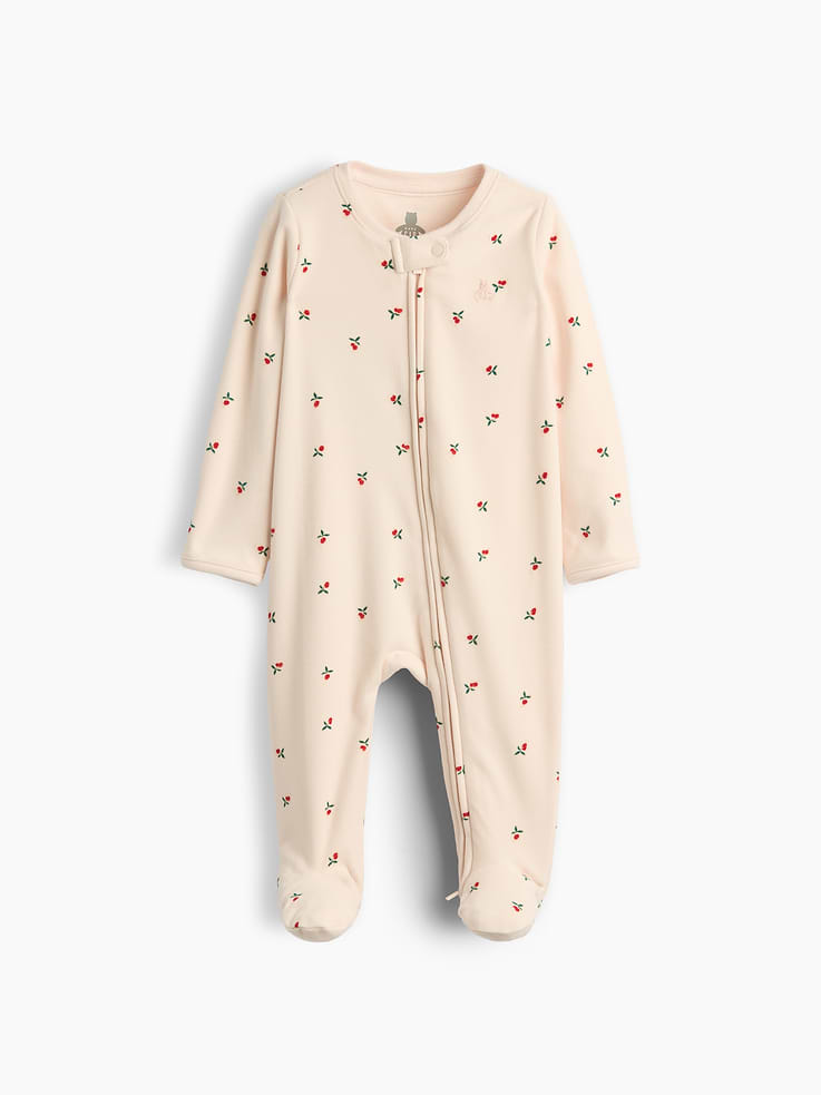 Image 1 of 3, The perfect blend of airy and plush. Versatile and made for layering., Soft, stretch knit baby footed one-piece., Crewneck with snap tab to protect little chins., Long sleeves with foldover cuffs to prevent scratches., Reversible two-way zipper for easy dressing and diapering., Embroidered Brannan Bear at chest., Allover print., This product was made in a factory that invests in gender equity and women’s empowerment through RISE. Learn more at gapinc.com/equity ., Product #1184862