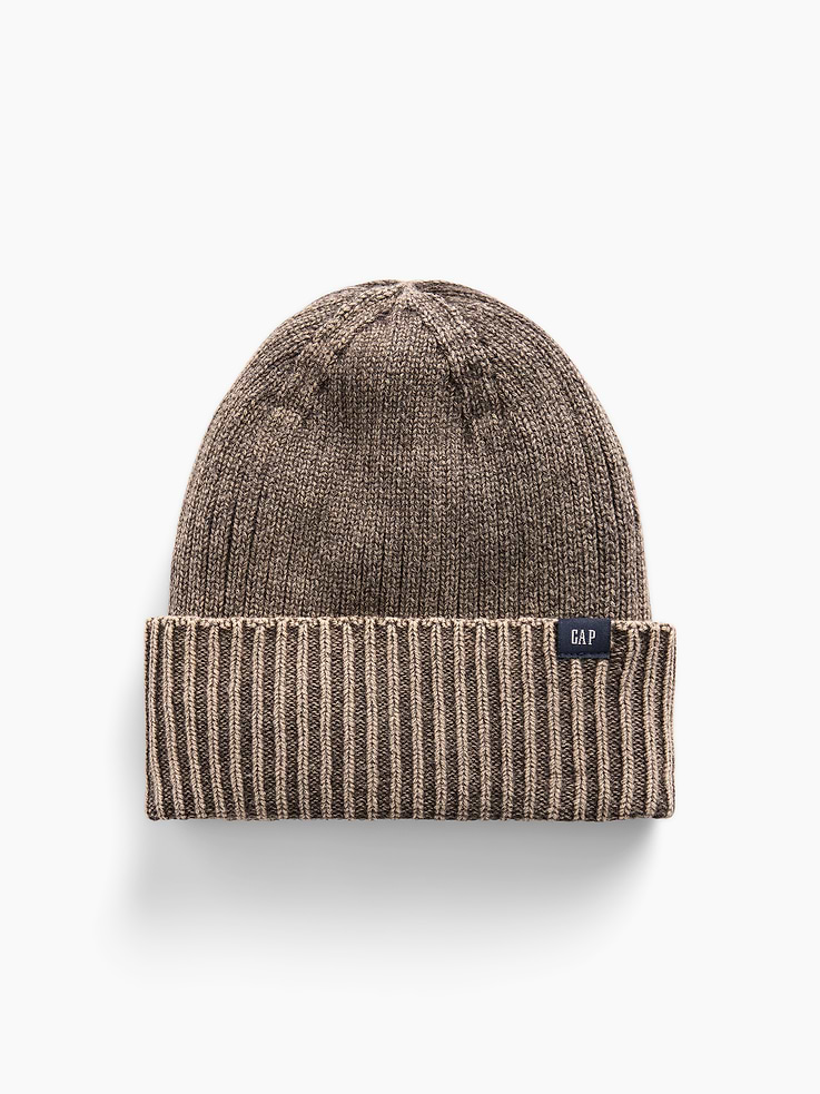 Image 1 of 2, Soft, ribbed knit cotton beanie., Roll cuff., Specialized wash for a vintage look., Product #912860