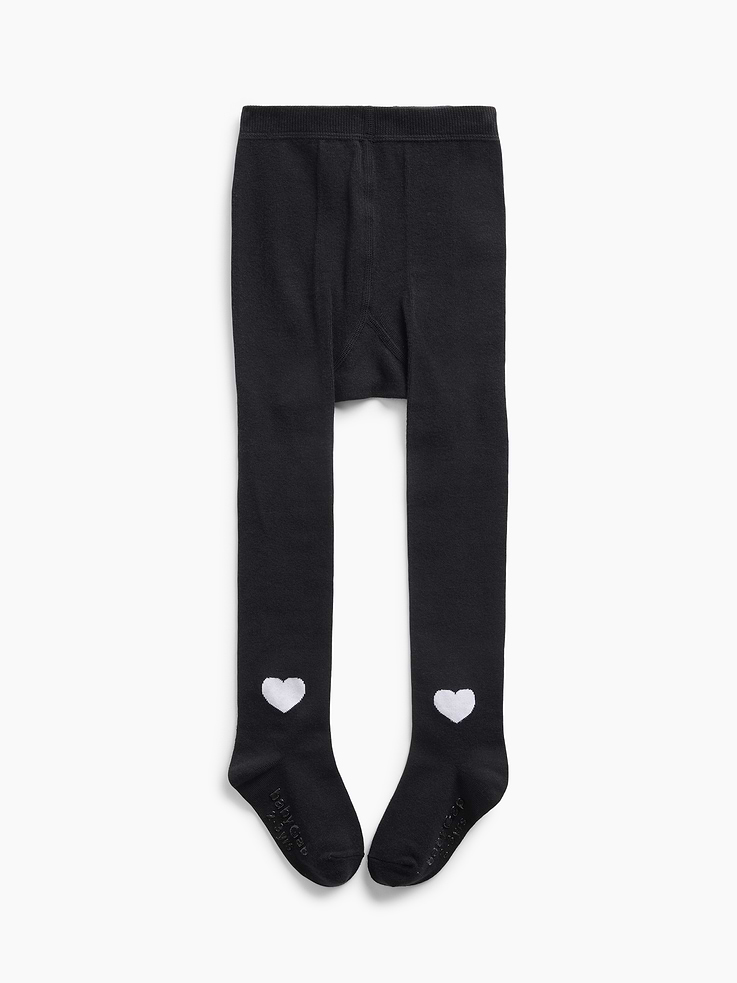 Image 1 of 2, Soft stretch cotton-nylon blend tights., Elasticized waist., Reinforced toe and heel., Heart graphic at sides., Product #913627