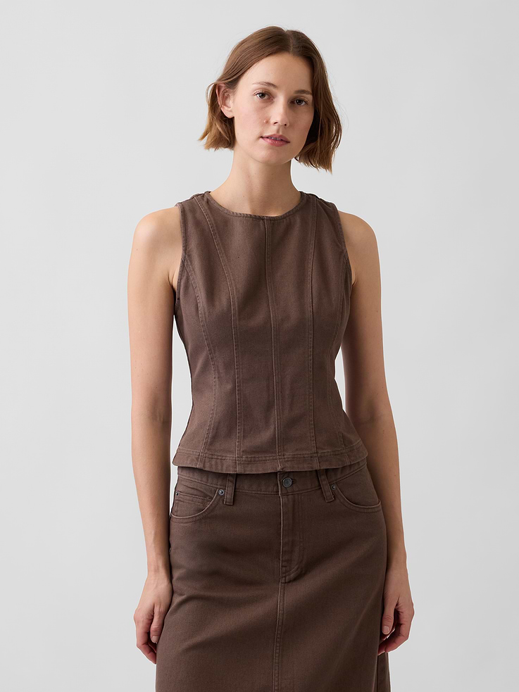 Image number 1 showing, Seamed Twill Crop Shell Top