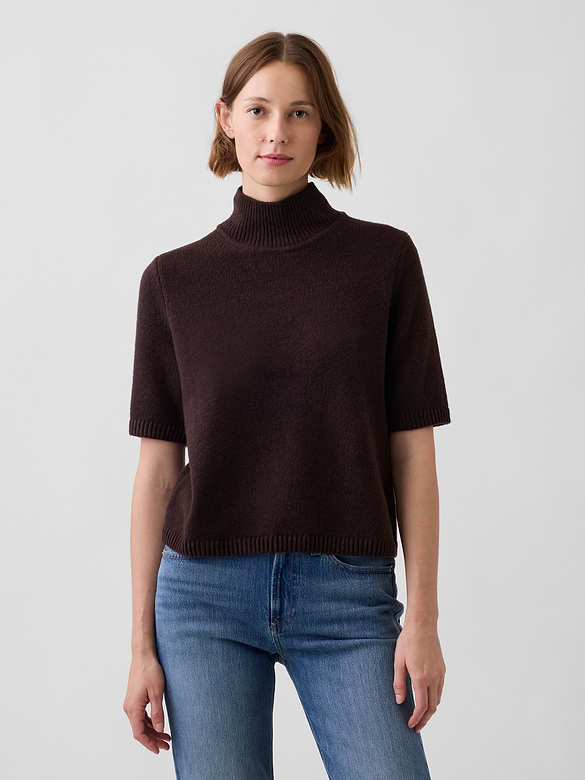 CashSoft Mockneck Elbow-Sleeve Sweater