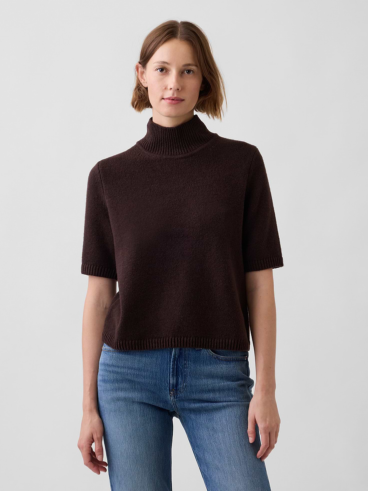 Image number 1 showing, CashSoft Mockneck Elbow-Sleeve Sweater