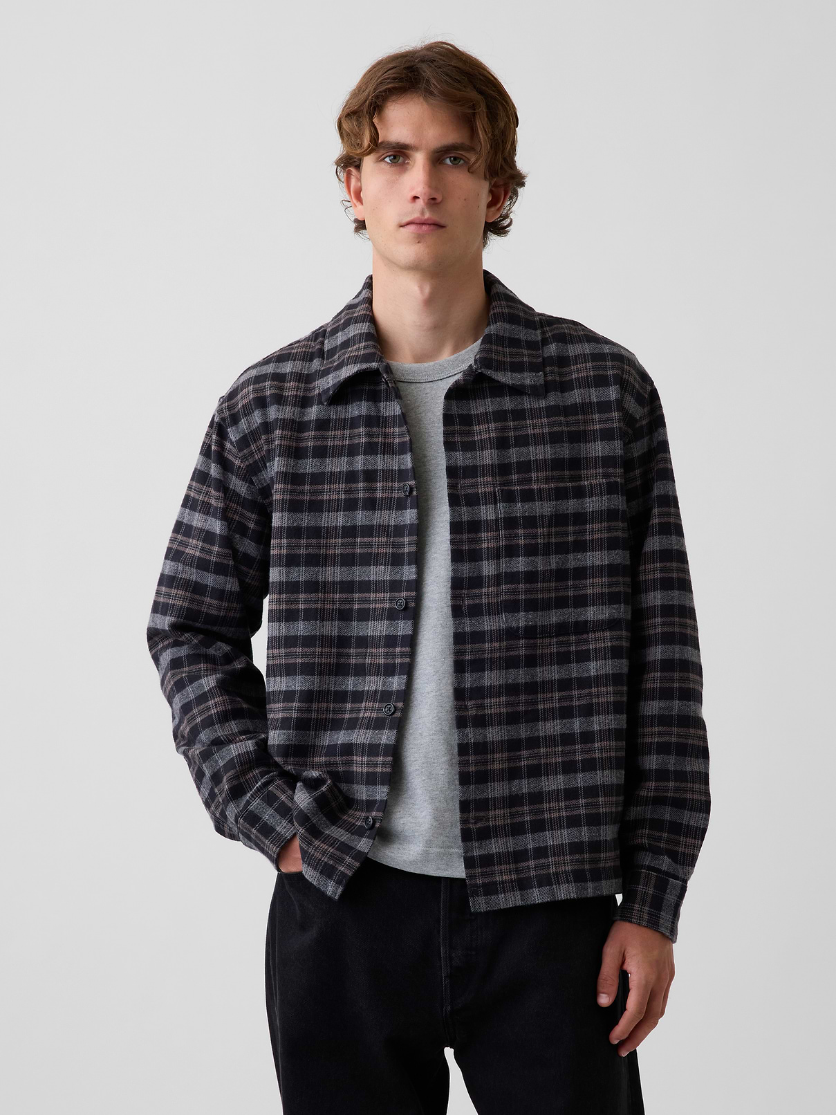 Relaxed Straight-Hem Flannel Shirt