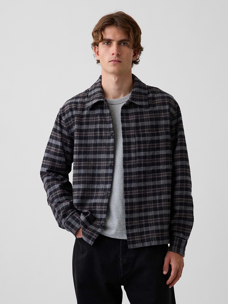 L'image numéro 1 présente Chemise décontractée en flanelle à ourlet droit