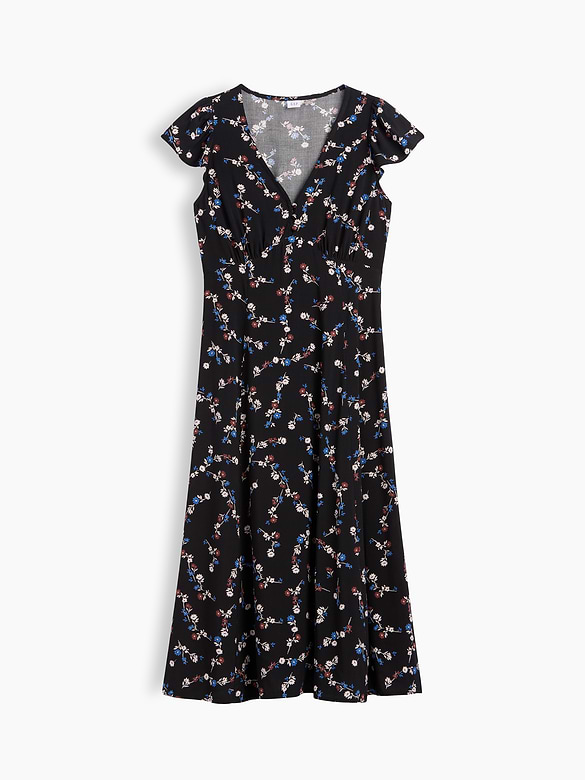 Flutter Sleeve V-Neck Midi Dress