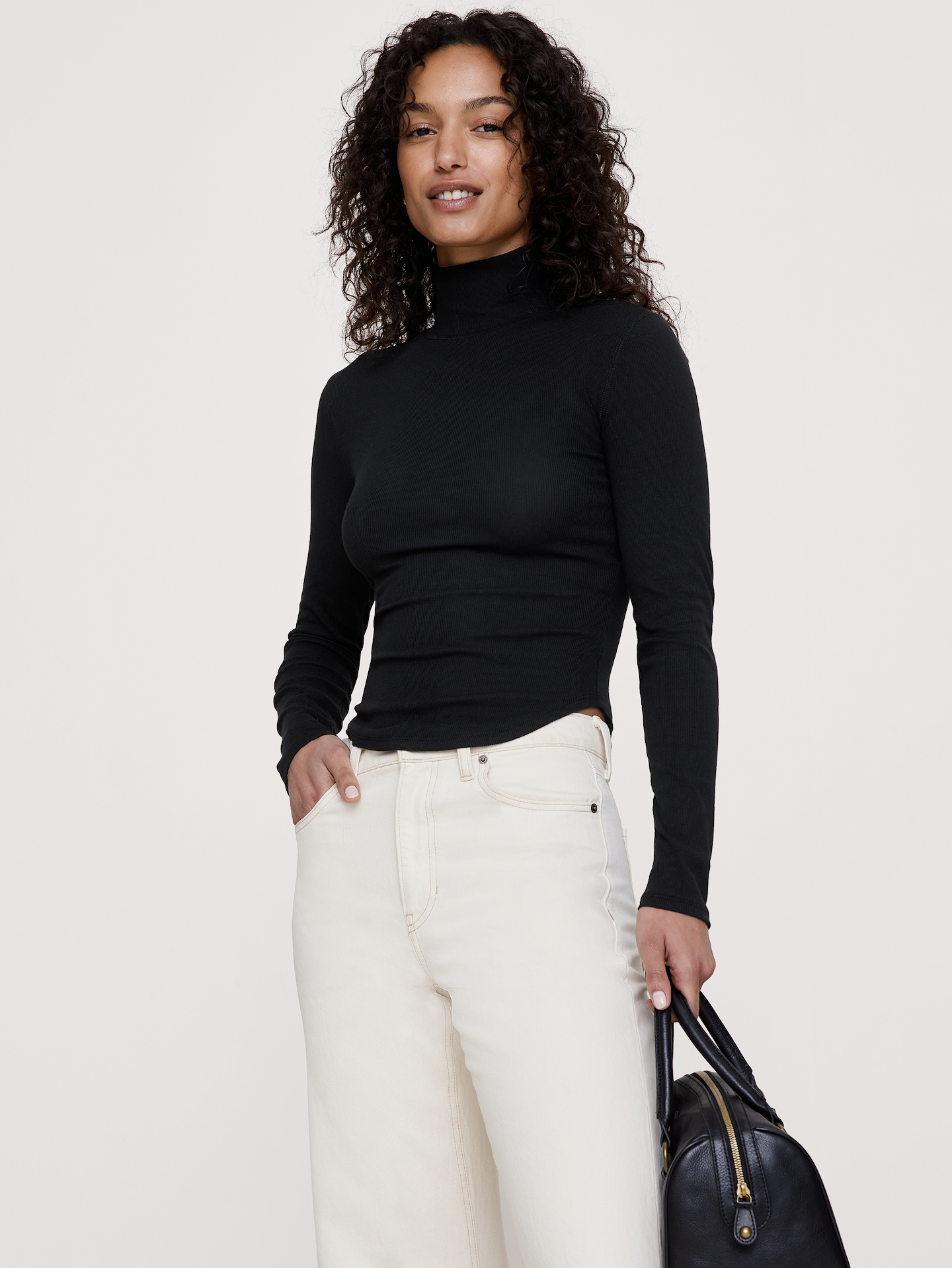 Image number 1 showing, Ribbed Long-Sleeve Turtleneck T-Shirt