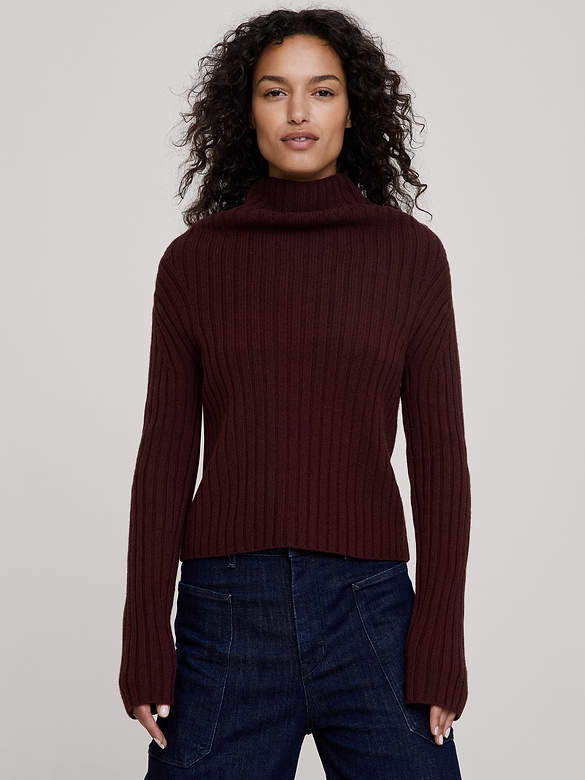 Wool-Cotton Drape-Neck Sweater