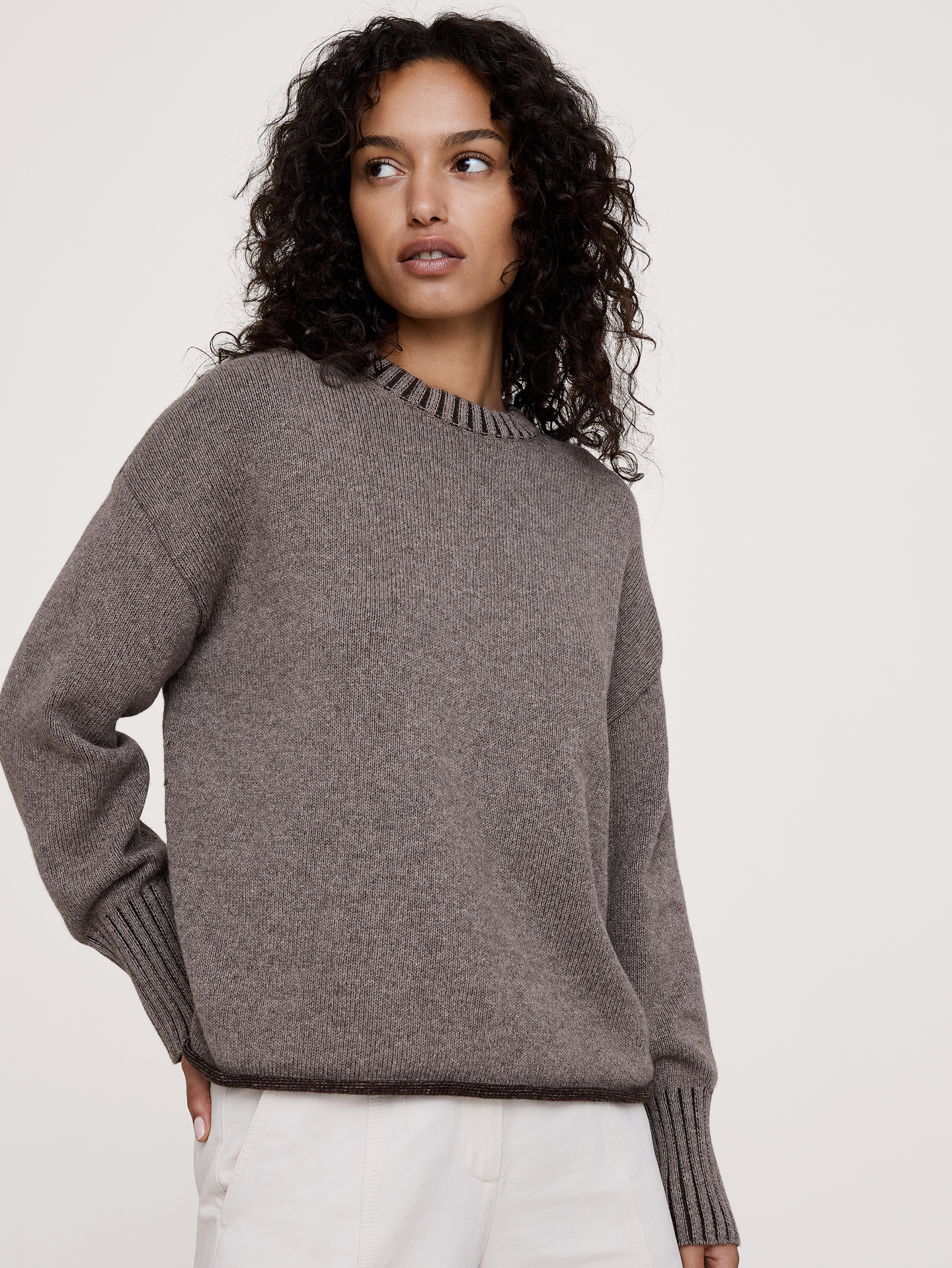 Image number 1 showing, Oversized Merino-Cotton Crew-Neck Sweater