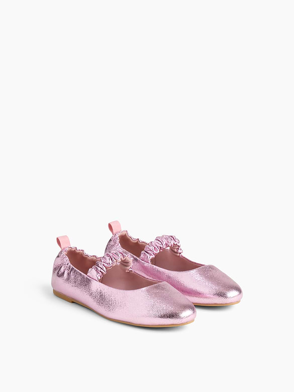 Kids Metallic Ruched Vegan Leather Flats