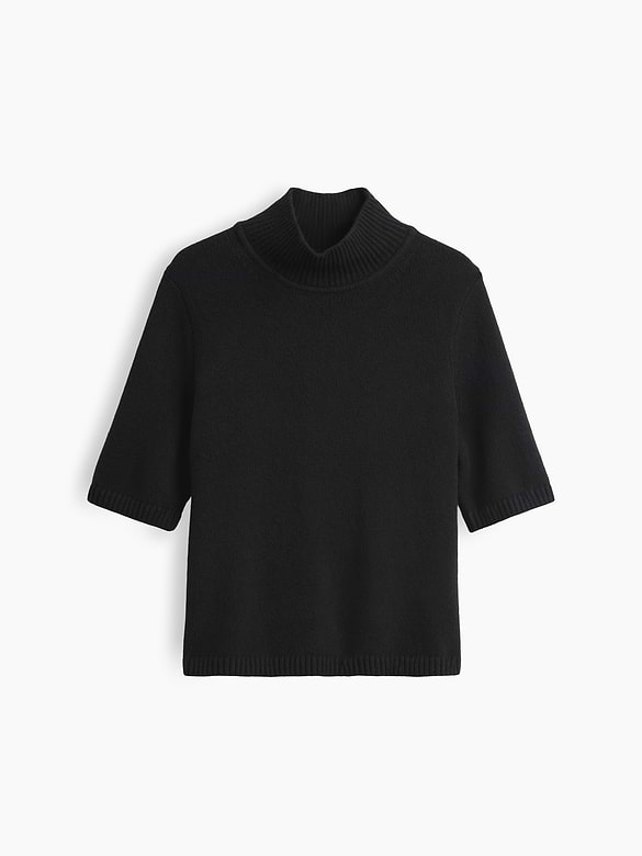 CashSoft Mockneck Elbow-Sleeve Sweater
