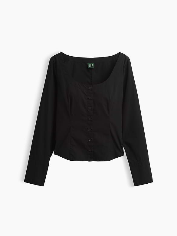 Organic Cotton Poplin Scoop Neck Top