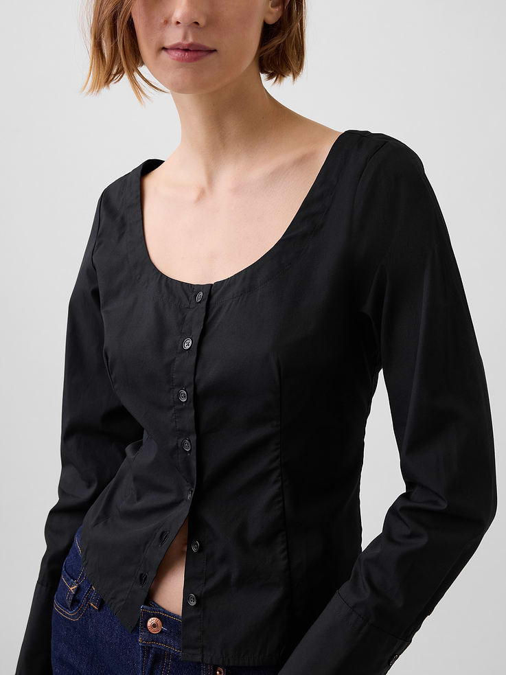 Image number 4 showing, Organic Cotton Poplin Scoop Neck Top