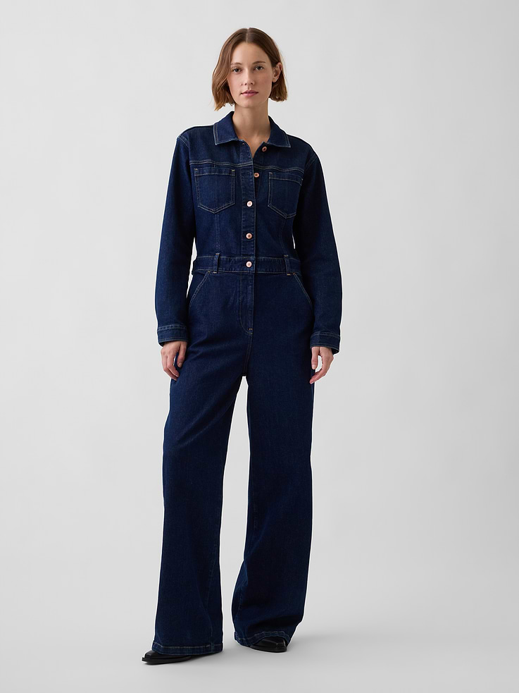 Image number 1 showing, Denim Stride Wide-Leg Jumpsuit