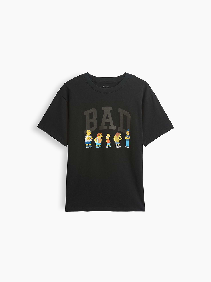 Image 1 of 3, Soft cotton graphic T-shirt., Crewneck., Short sleeves., BAD arch logo with The Simpsons graphics., This product was made in a factory that invests in gender equity and women’s empowerment through RISE. Learn more at gapinc.com/equity ., Product #1187943