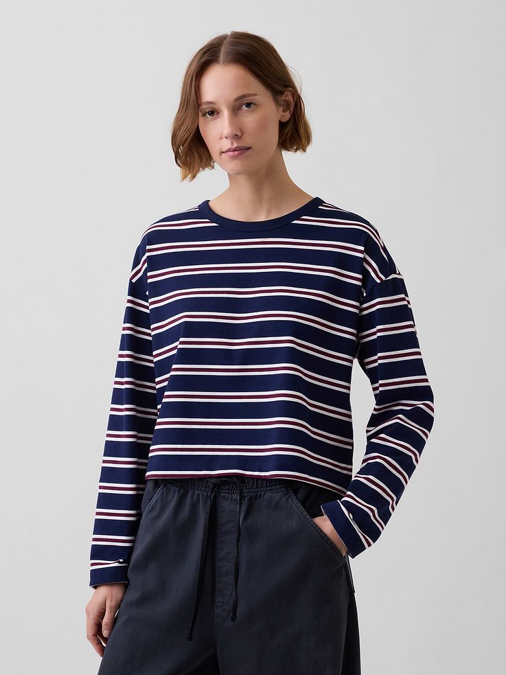 Image number 1 showing, Knit Oversized Crop T-Shirt