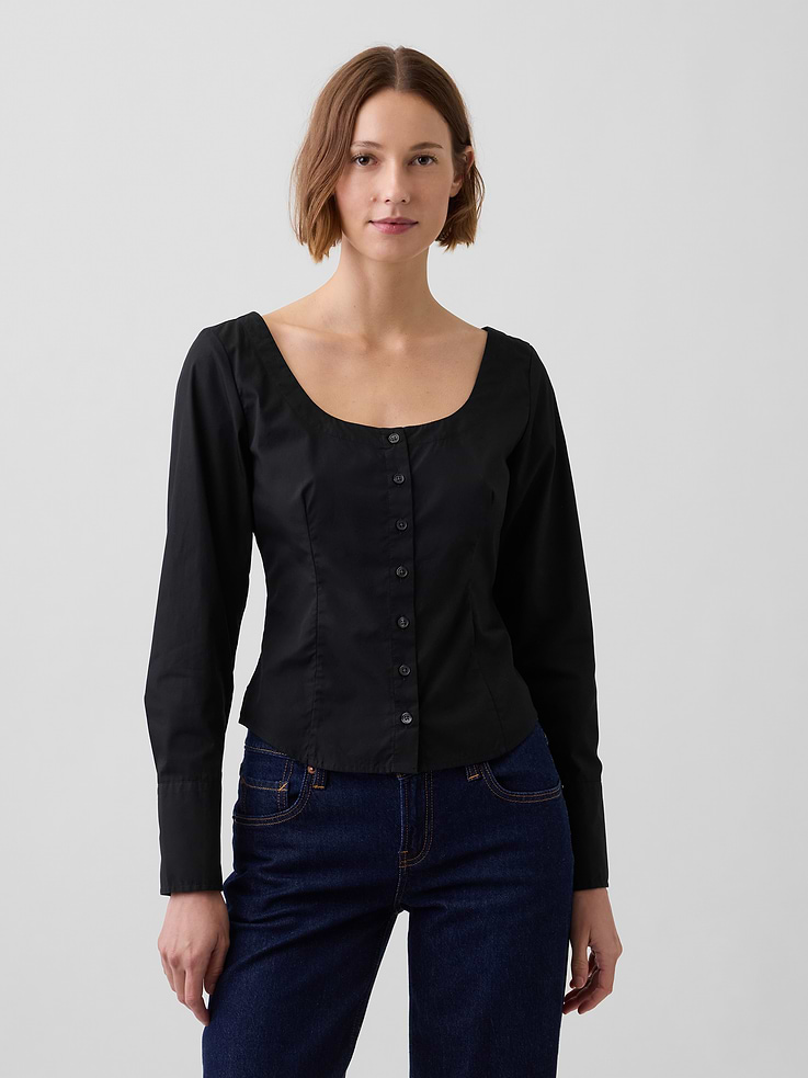Image number 1 showing, Organic Cotton Poplin Scoop Neck Top