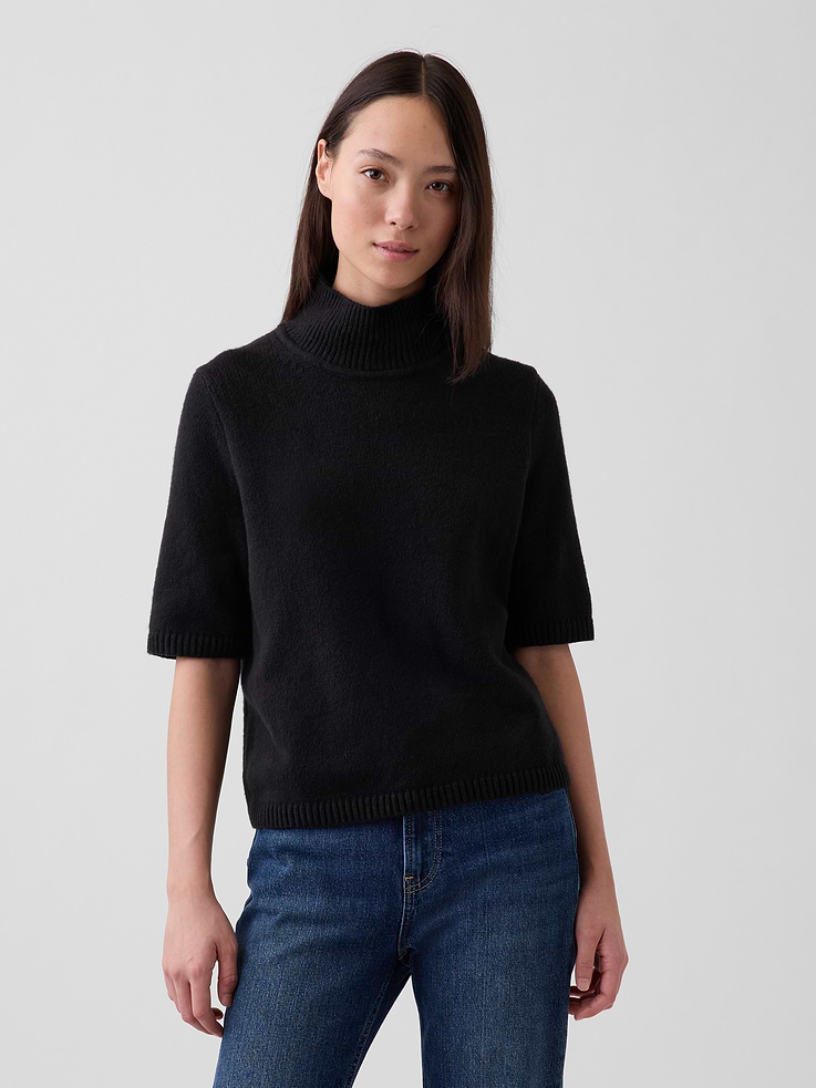 Image number 1 showing, CashSoft Mockneck Elbow-Sleeve Sweater