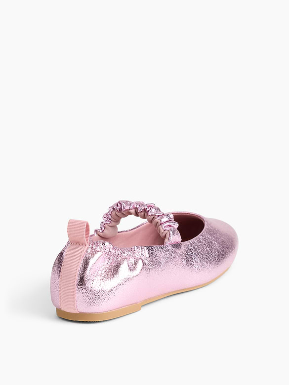 Kids Metallic Ruched Vegan Leather Flats