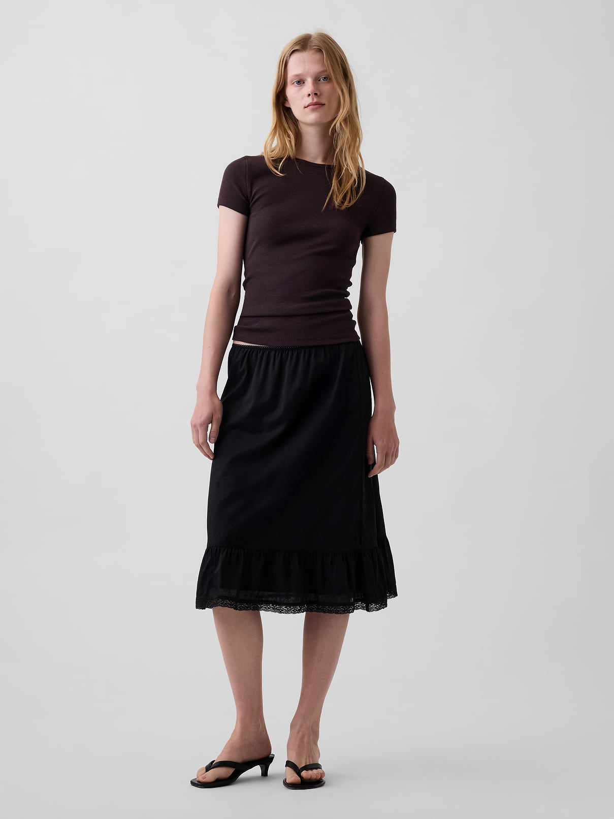 Ruffle-Hem Easy Knee-Length Skirt