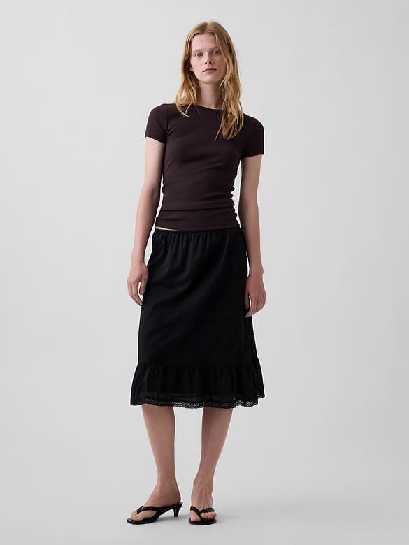Ruffle-Hem Easy Knee-Length Skirt