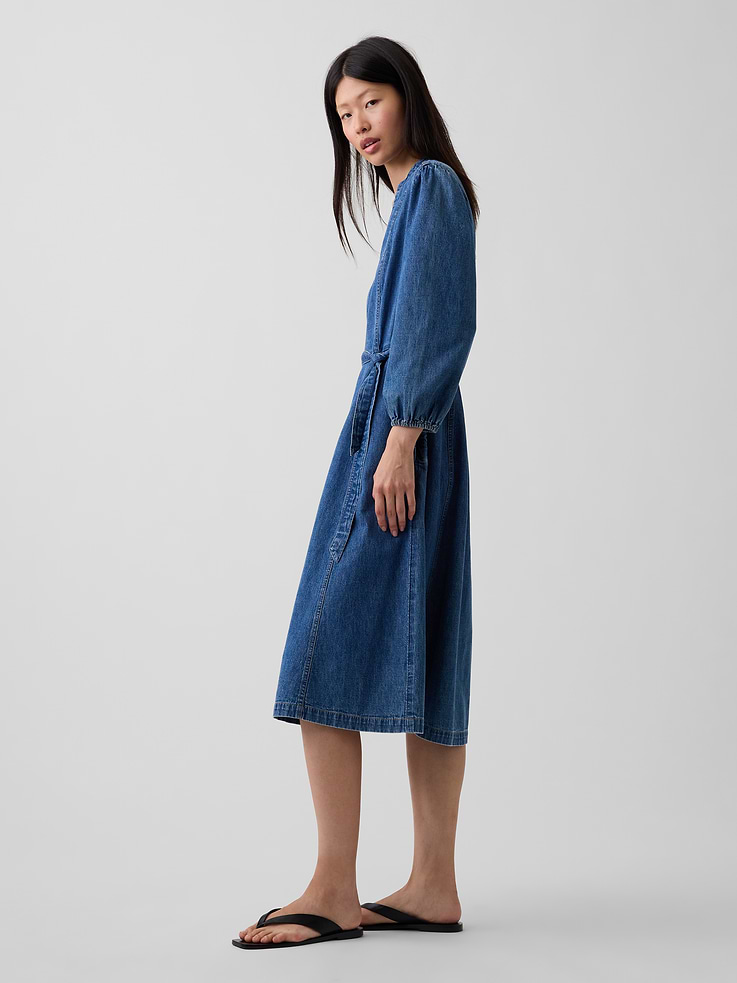 Image number 3 showing, Denim Tie-Belt Midi Dress