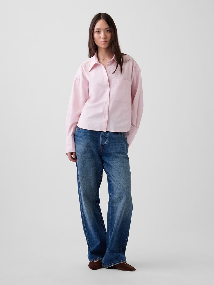 Image number 2 showing, Organic Cotton Oversized Crop Oxford Shirt
