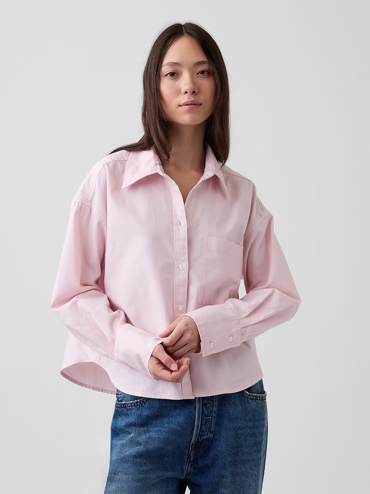 Image number 1 showing, Organic Cotton Oversized Crop Oxford Shirt