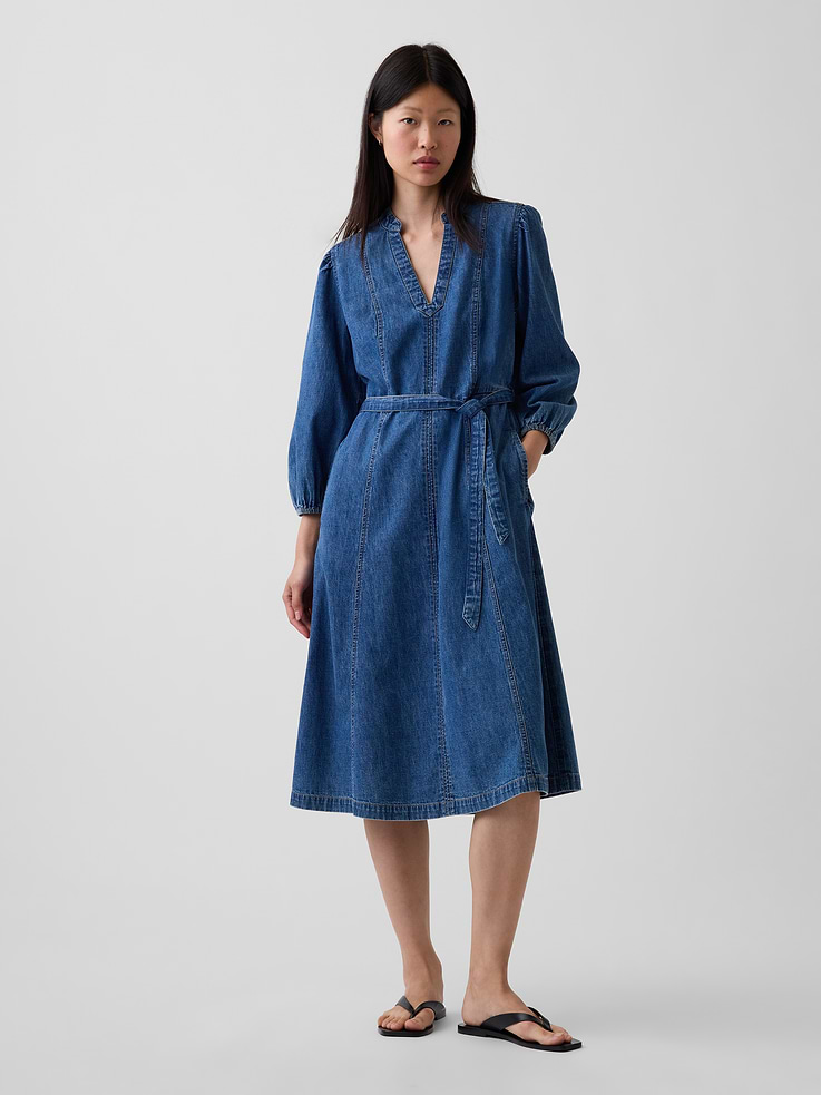 Image number 1 showing, Denim Tie-Belt Midi Dress