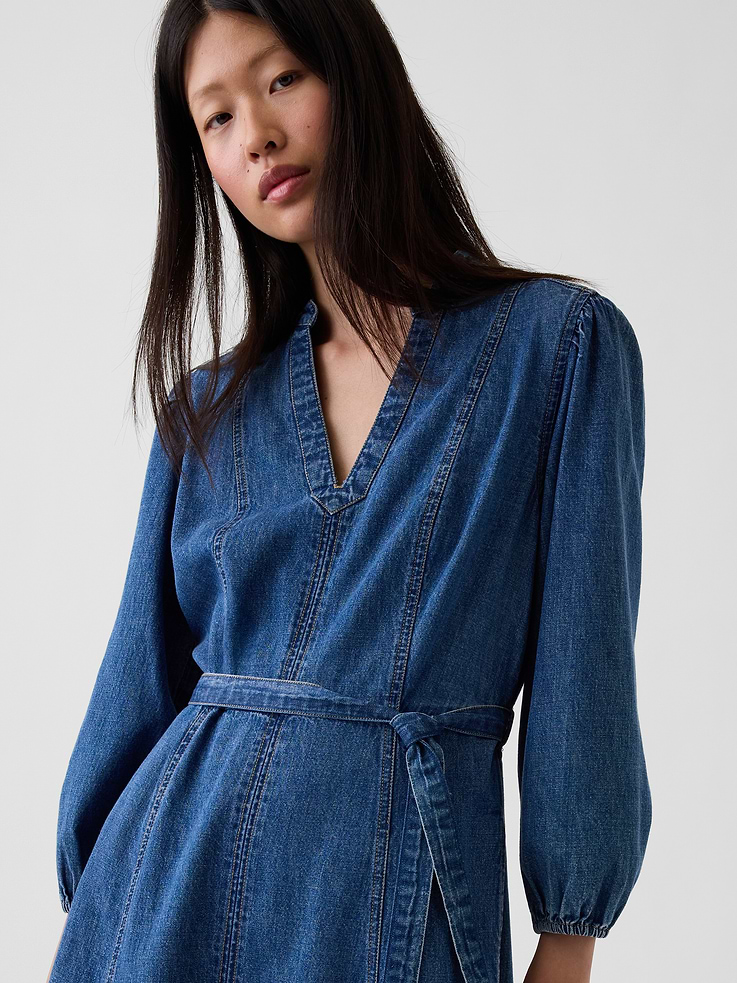 Image number 4 showing, Denim Tie-Belt Midi Dress