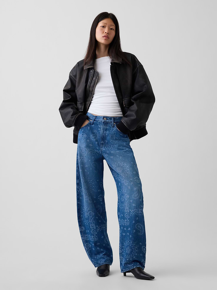 Image number 1 showing, High Rise Bandana Print Barrel Jeans