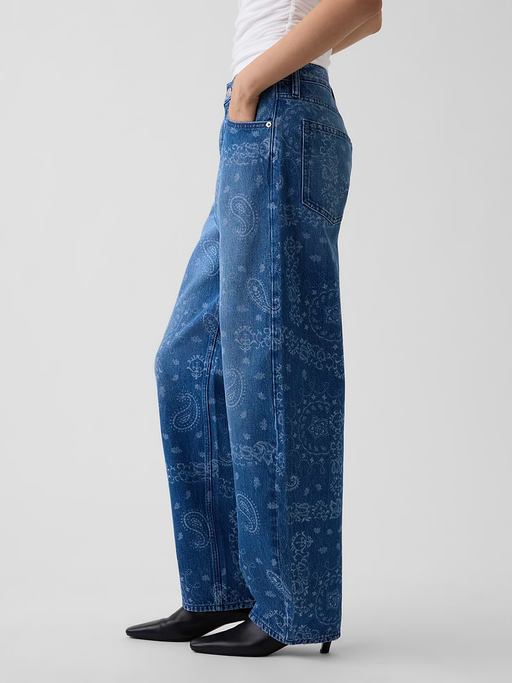 Image number 3 showing, High Rise Bandana Print Barrel Jeans