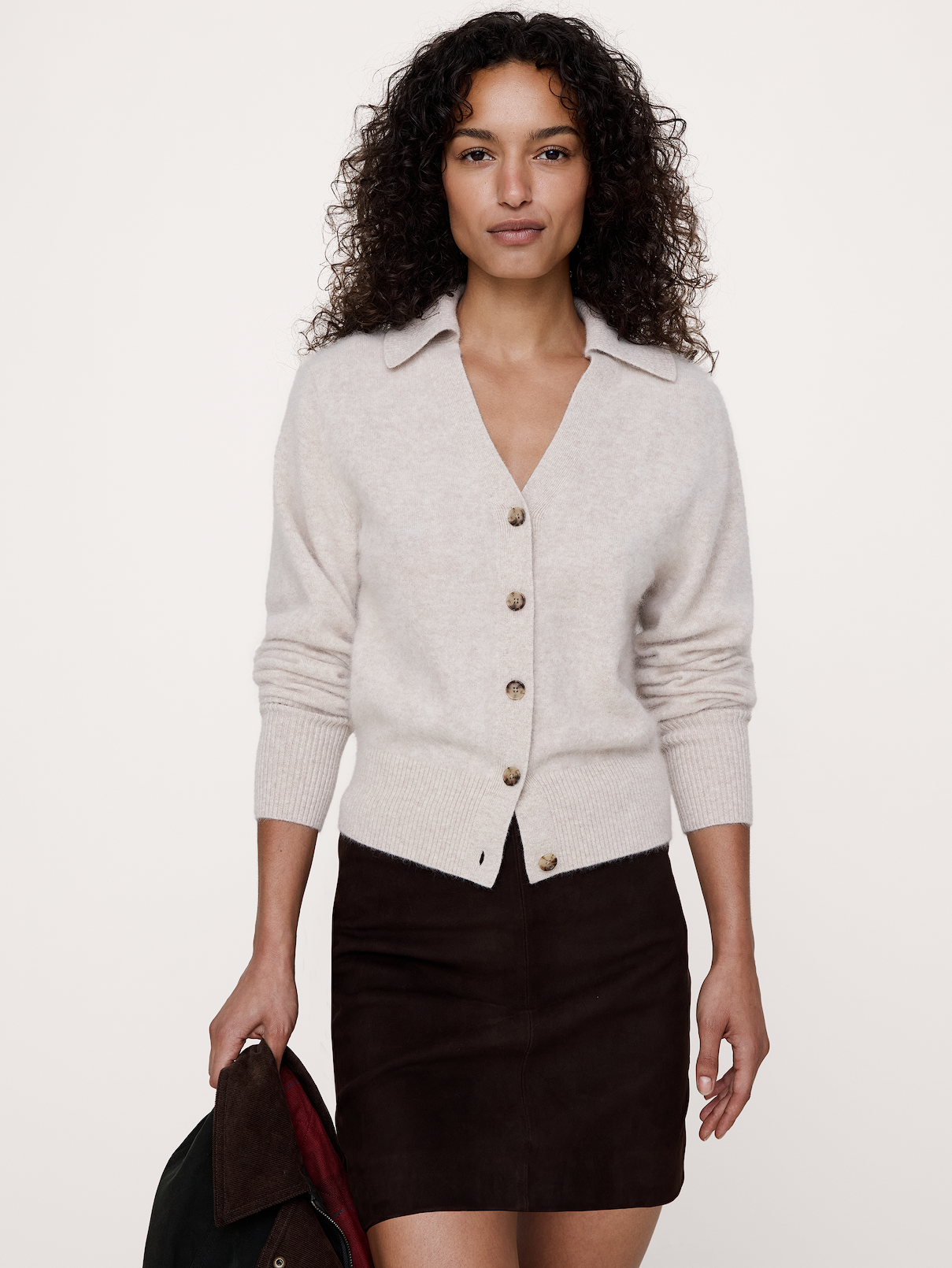 Brushed Wool-Cashmere Cardigan