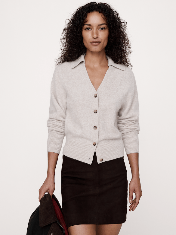Brushed Wool-Cashmere Cardigan