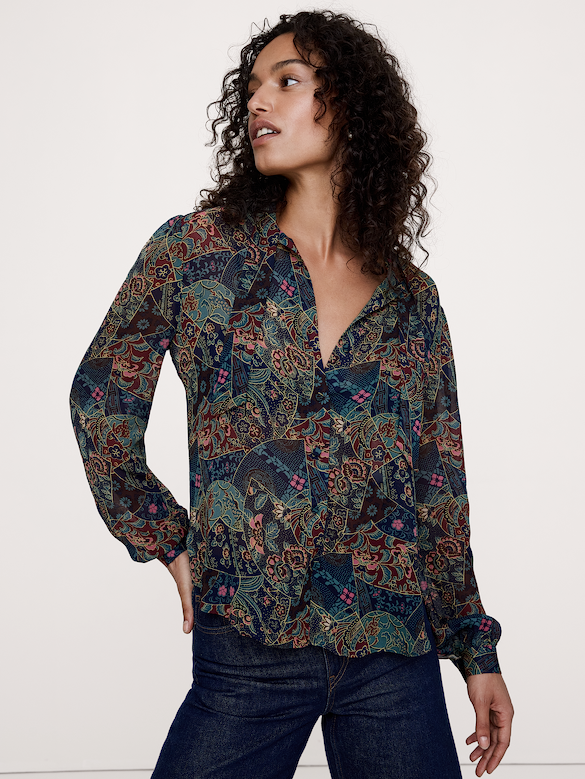 Georgette Tie-Neck Blouse