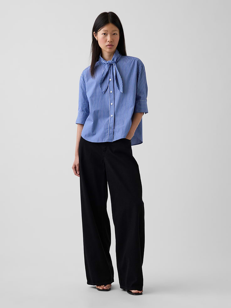 Image number 2 showing, Organic Cotton Poplin Tie-Neck Shirt