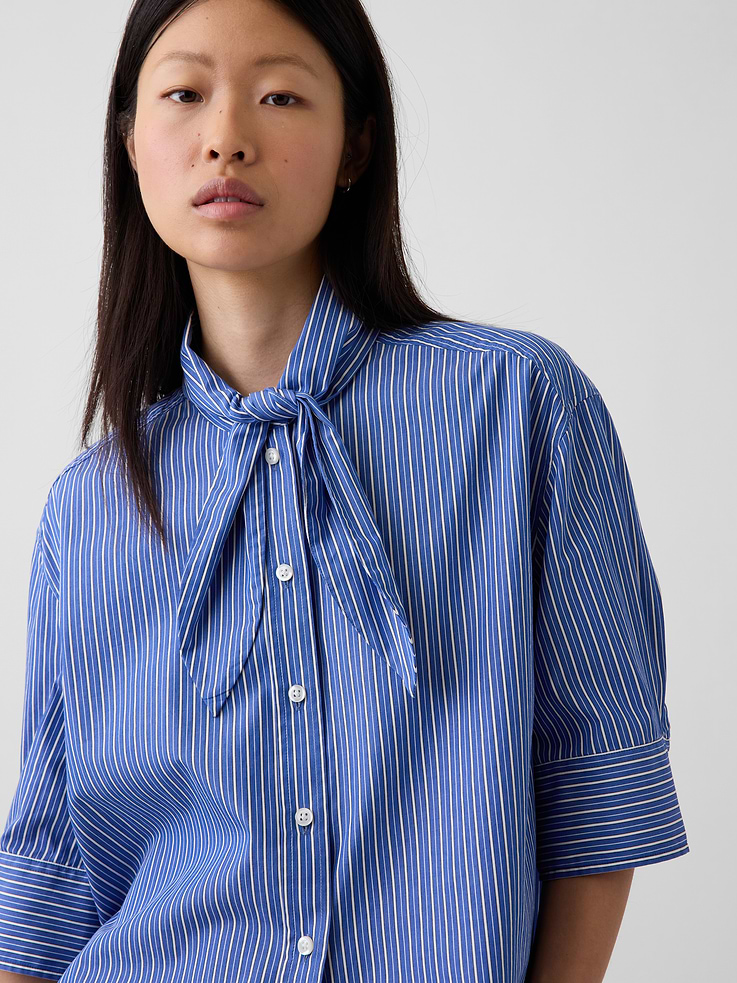 Image number 4 showing, Organic Cotton Poplin Tie-Neck Shirt