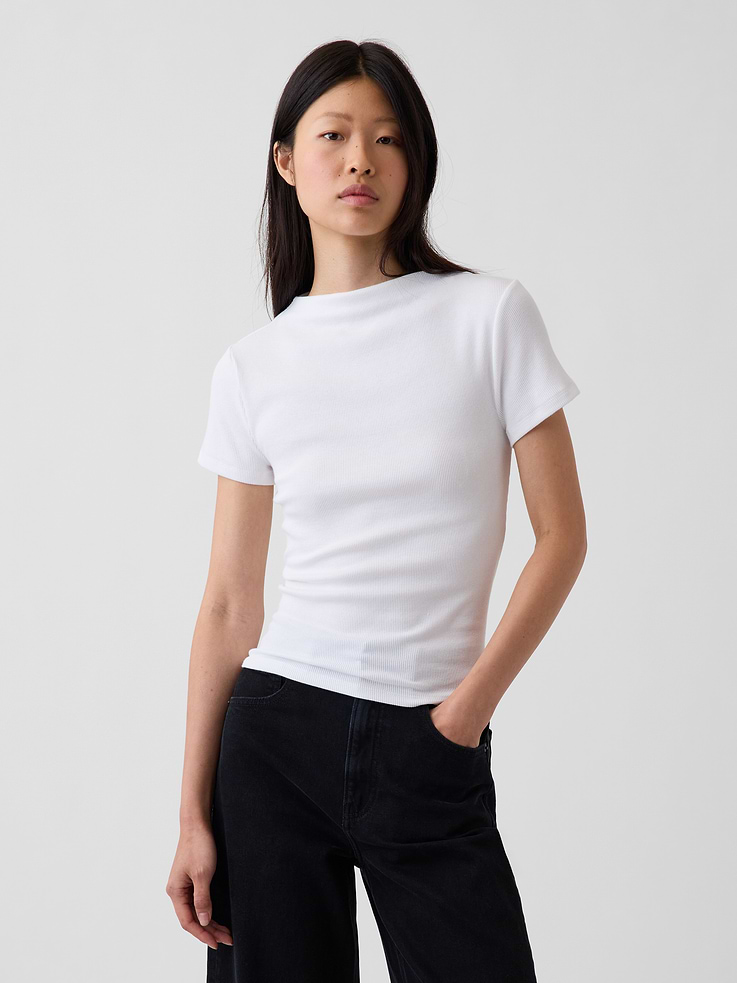 Image number 1 showing, Modern Rib Mockneck Crop T-Shirt