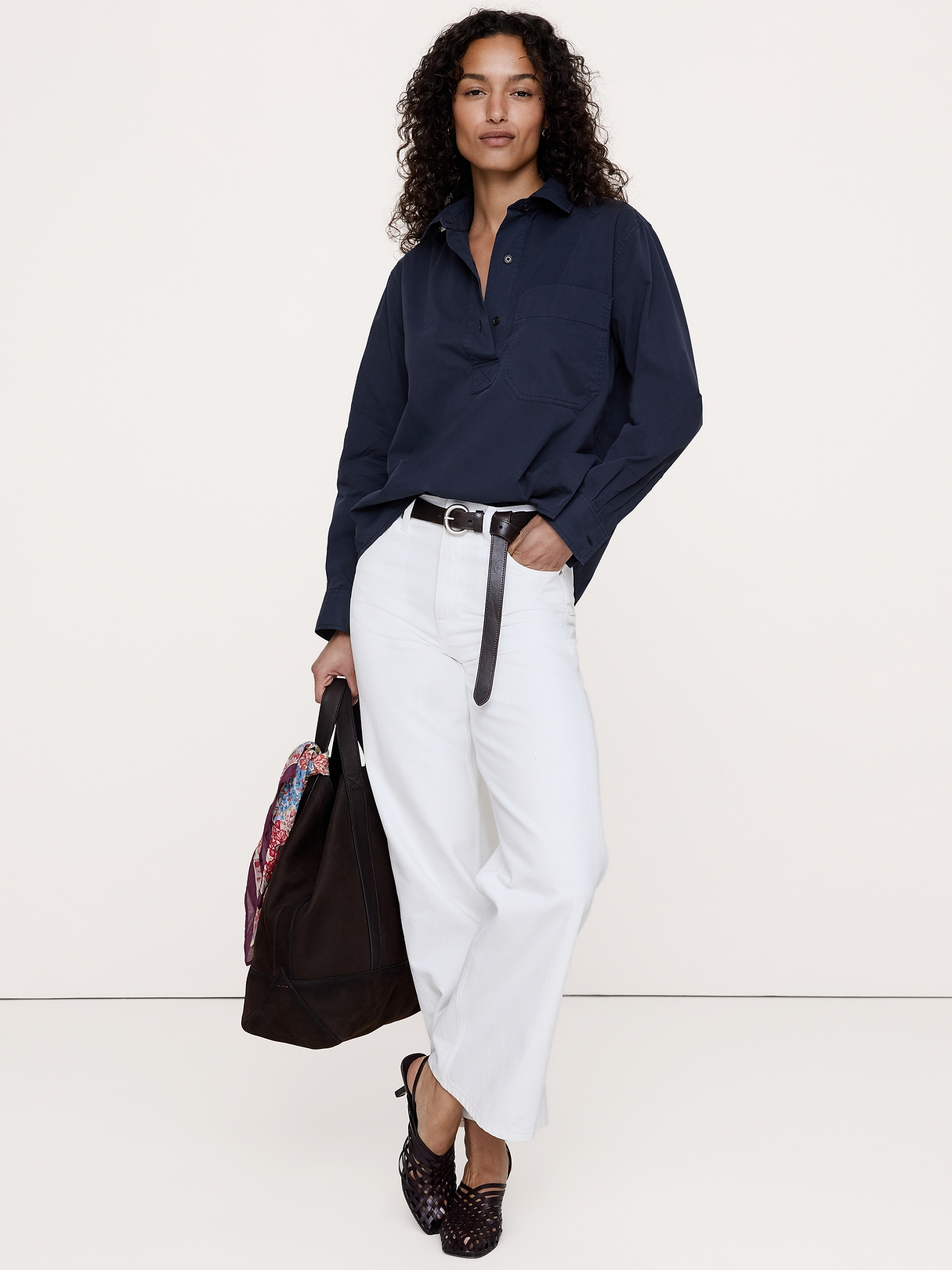 Relaxed Cotton-Twill Popover Shirt | Banana Republic