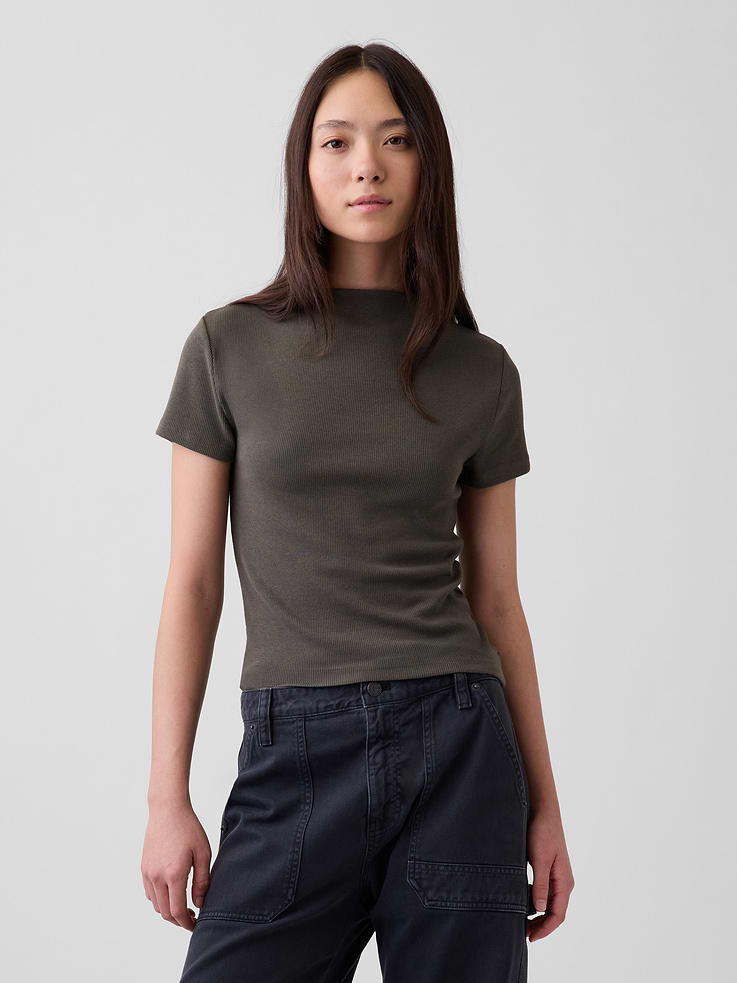 Image number 1 showing, Modern Rib Mockneck Crop T-Shirt