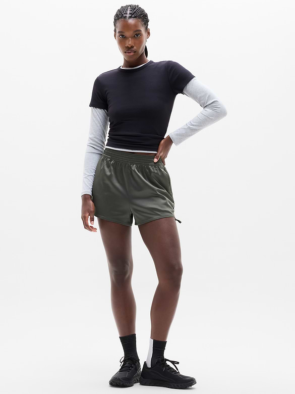 Featherweight Satin Ruched Run Short