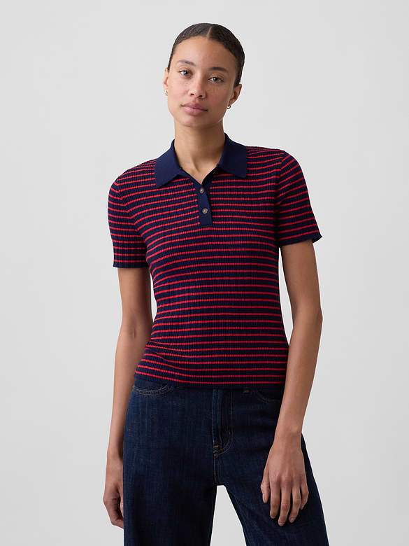 Ribbed Sweater Polo Shirt